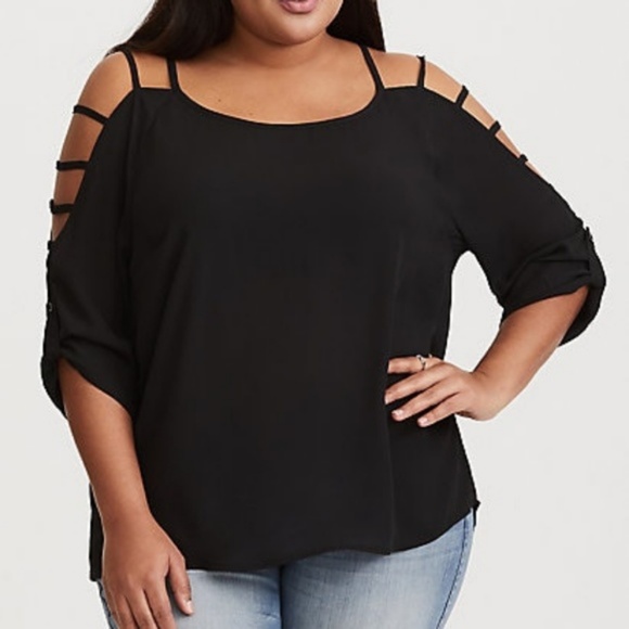torrid Tops - Torrid Black Ladder Sleeve Blouse